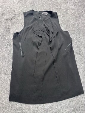 Vince Black Sleeveless Ruffle Tie-Neck Blouse